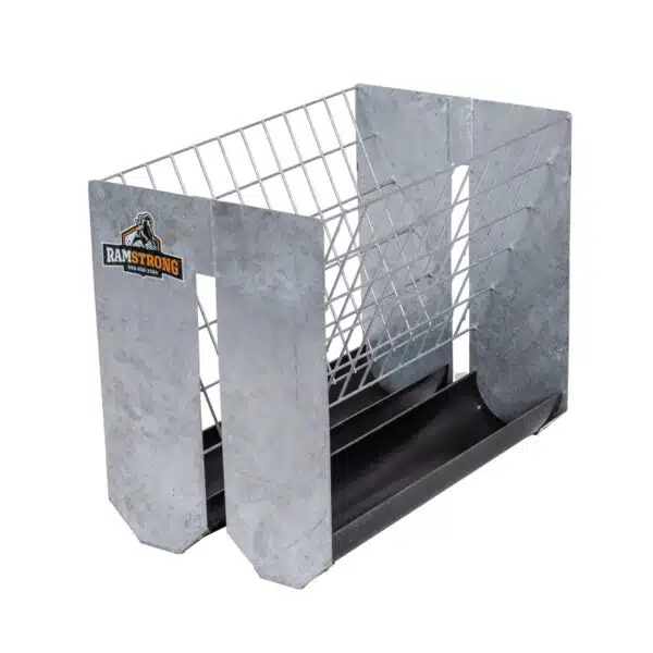 Two sided Hay rack with feed trough, it fits over top of a panel and ...